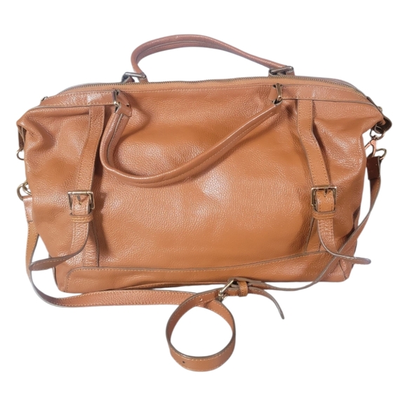 Ora Delphine Adele Brown/Tan Leather Double Handle Satchel - Picture 1 of 15